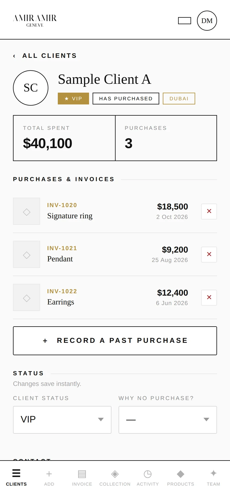 Client profile (sample data)